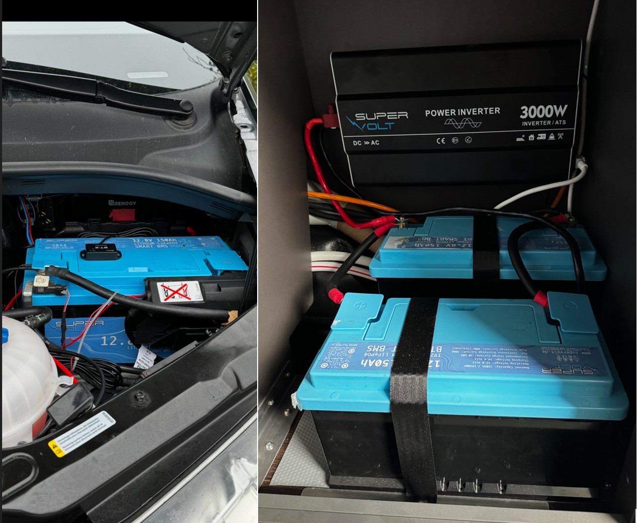 Lithiumbatterie im Motorraum und Innenfach